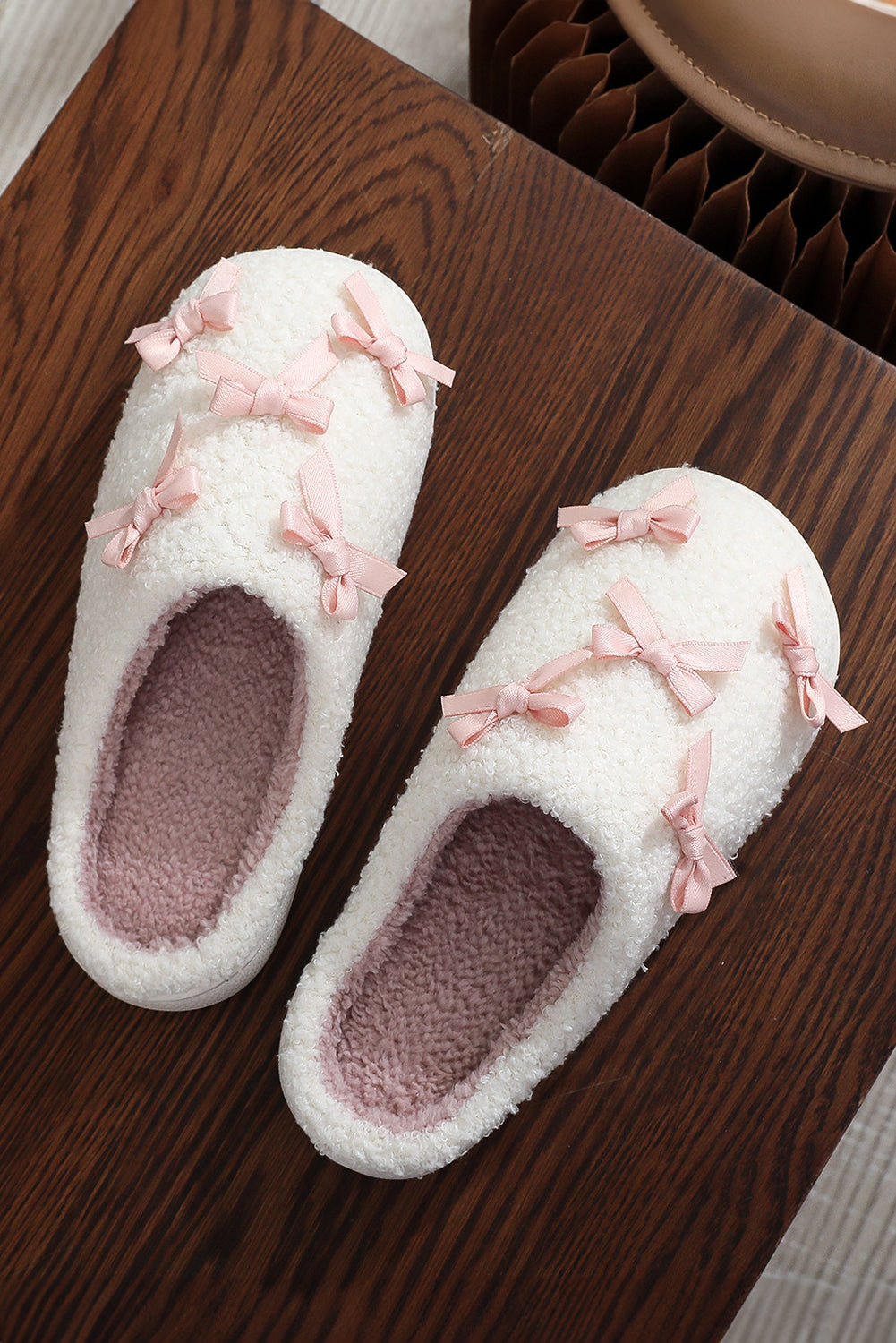 White Cute Bow Decor Plush House Slipper