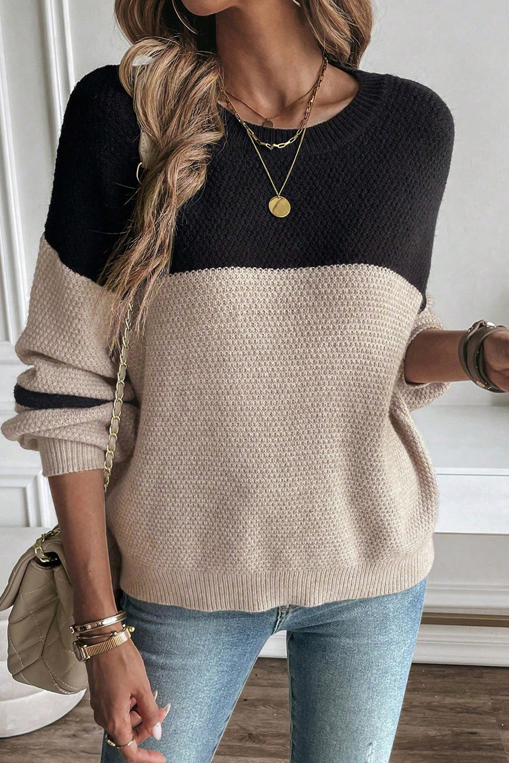 Parchment Colorblock Striped Sleeve Detail Knit Sweater
