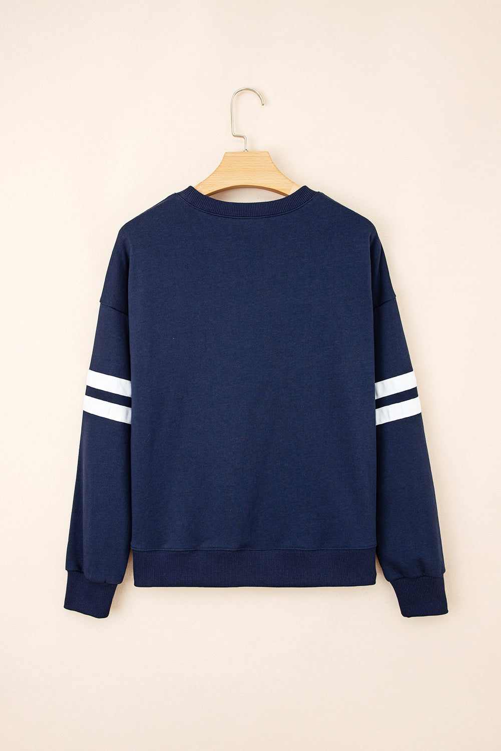 Navy Blue Preppy Striped Sleeve Loose Sweatshirt