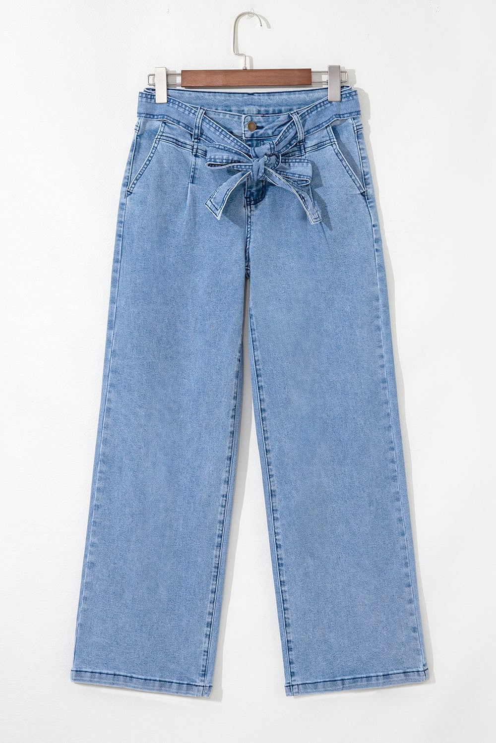 Beau Blue Vintage Washed Knot Belt Wide Leg Jeans