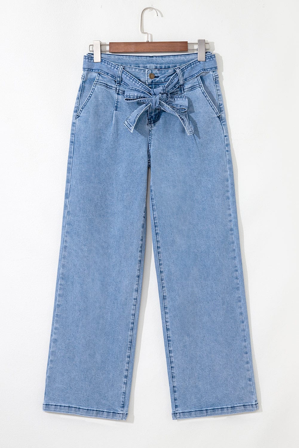 Beau Blue Vintage Washed Knot Belt Wide Leg Jeans