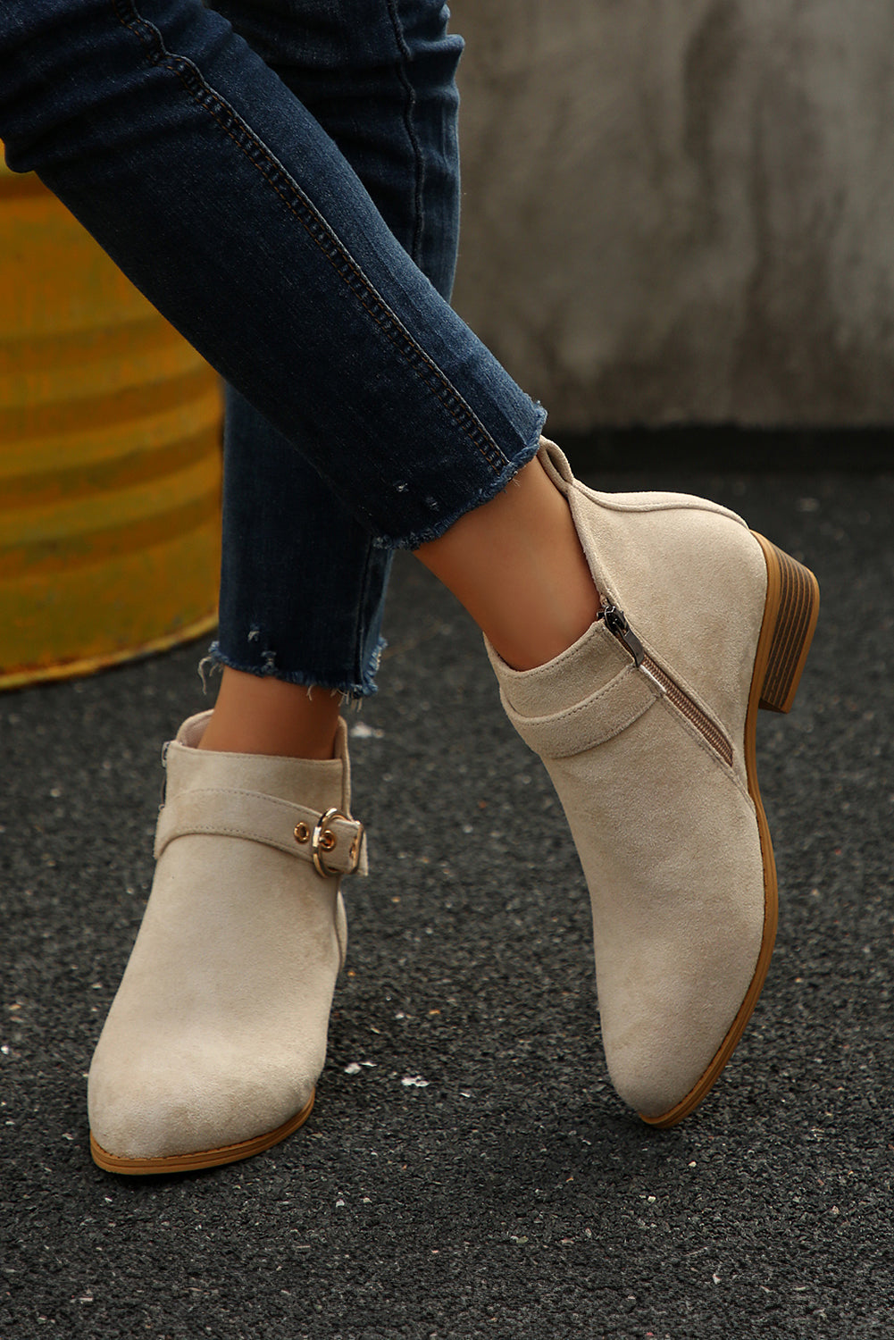 Beige Retro Pointed Toe Ankle Boots